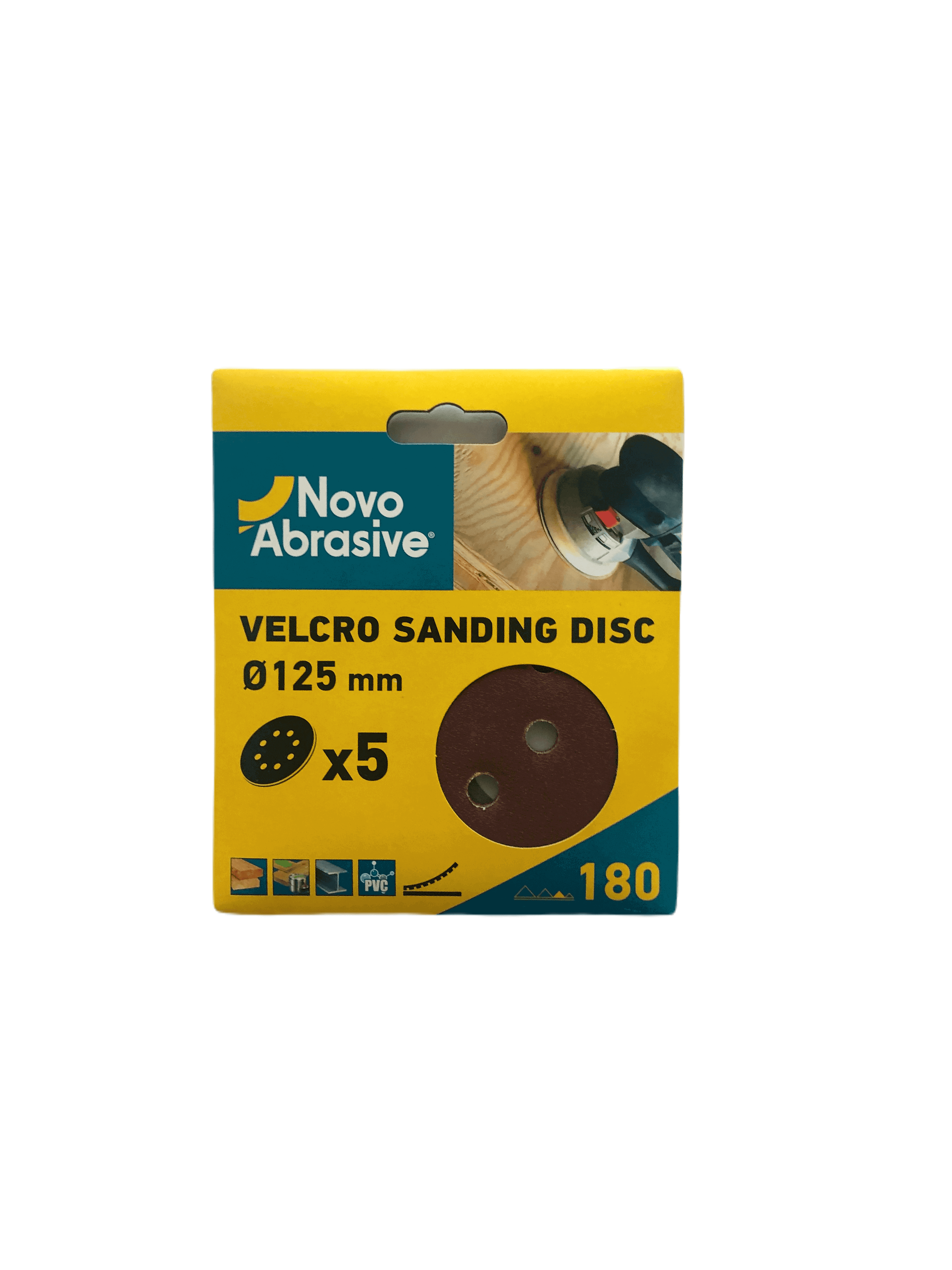 Круг шліфувальний самозачепний NovoAbrasive 125 мм, Р180, 8 отв., упак. 5шт.